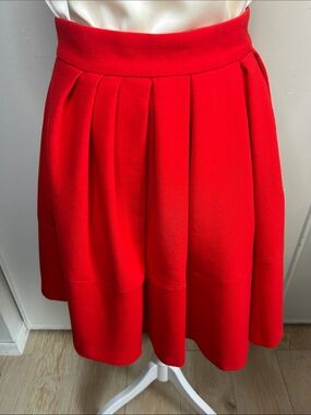 Banana Republic Stylish Bold Red Box Pleated Full A-Line Skirt